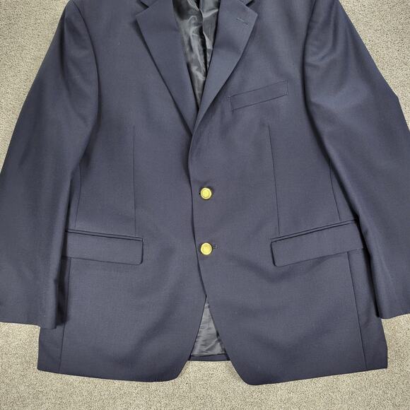 CHAPS Sport Coat Mens 42S Navy Blue Gold Crest Buttons Wool Blend Blazer Jacket - Picture 6 of 14